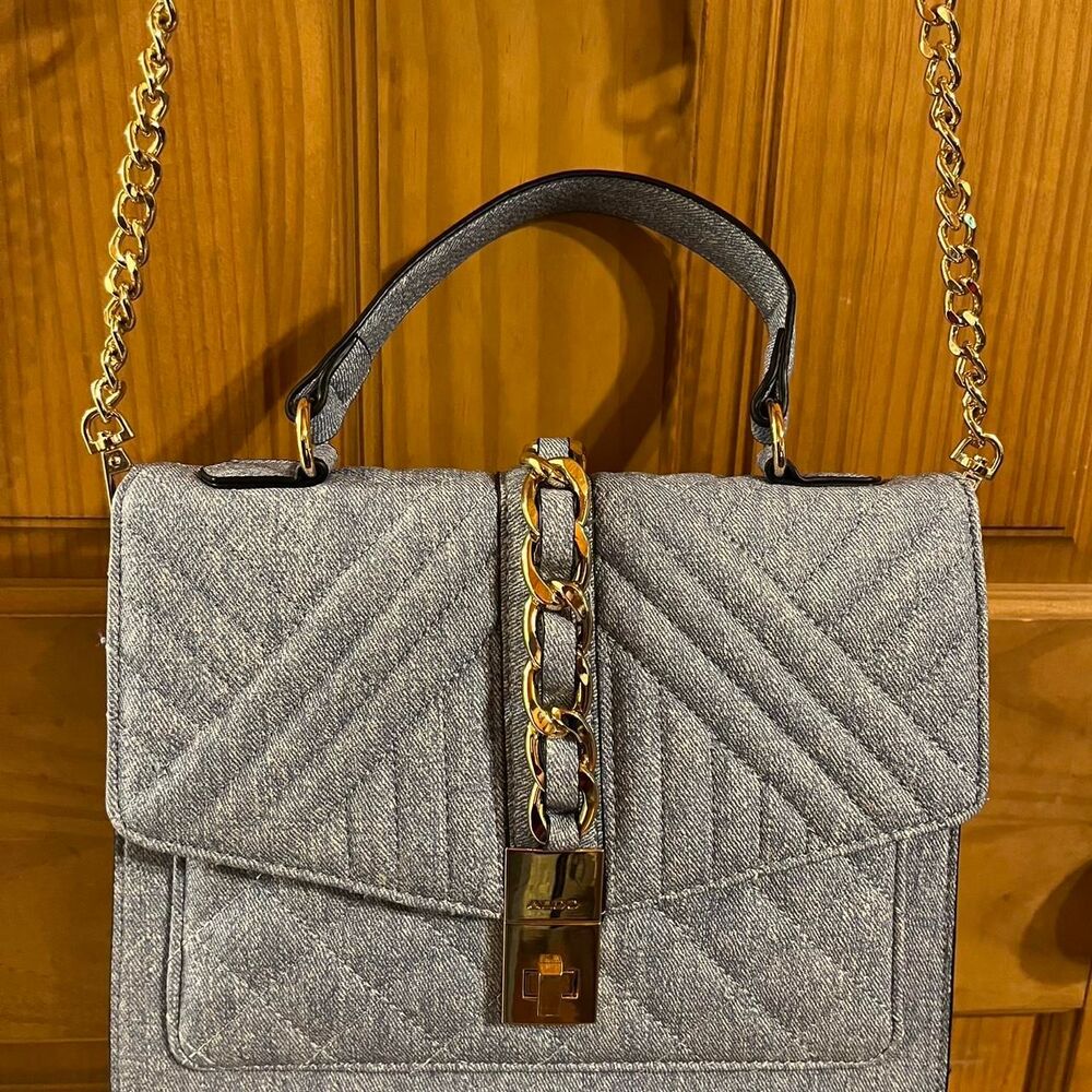 Aldo Blue Chevron Quilted Denim Crossbody Handbag